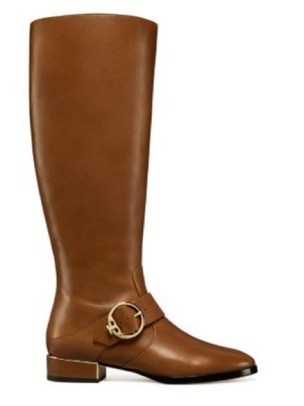Tory Burch Cognac Leather Over-the-Knee Boots with Gold-Tone Buckle